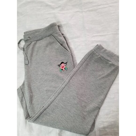 NWT Badgley Mischka Grey Original Artwork French Terry Face Logo Joggers - Picture 2 of 2